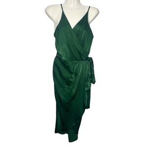 Sarin Mathew’s | Dark Green Satin Effect Wrap MIDI Dress Medium